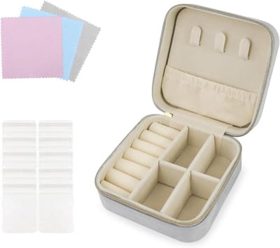 Draagbare Sieradenbox van Velvet, Compact Reisdoos voor Ringen, Oorbellen en Kettingen, Ideaal voor Reizen en Organisatie (Grijs)