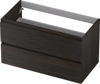 INK wastafelonderkast 2 laden greeploos met houten keerlijst 90x45x52cm, intens eiken
