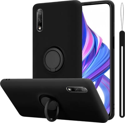Cadorabo Hoesje geschikt voor Honor 9X in LIQUID ZWART - Beschermhoes van flexibel TPU silicone Case Cover met ring