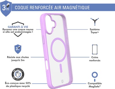 Force Case, Hoesje geschikt voor iPhone 16 Plus - AIR FROST Versterkt Tryax System 3m MagSafe, Roze