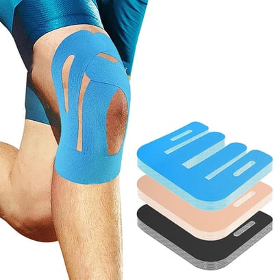 Voorgesneden knietape - 15 stuks kinesioband voor pijnverlichting, stabiliteit en ondersteuning bij kniepijn, elastische en waterdichte sporttape voor training en atletiek