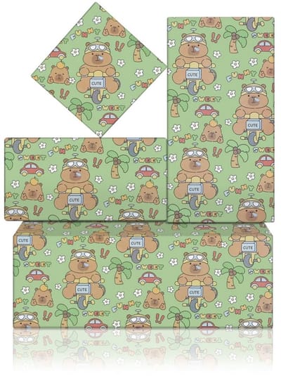Dailygoods- Cadeaupapier Schattige Capibara - Inpakpapier Kinderen - 4 Vellen - 50 x 71 cm - Lente/Kerstmis - Grappige Cartoon Dier