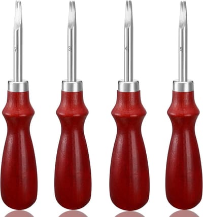 Daity 4-delige set leerrandafwerking - gereedschap voor het afwerken van leerranden voor doe-het-zelfprojecten - 1 -5 mm - 1 -2 mm - 1 -0 mm - 0 -8 mm (roodbruin)