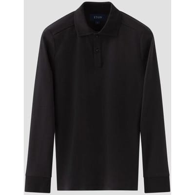 Eton Polo Interlock Long Sleeve Organic Supima Cotton Jersey Zwart / male