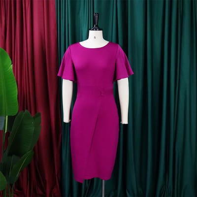 Lente en Zomer Grote Maat Effen Kleur Hoge Taille Temperament Commuter Ruche Mouw Kokerrok Lange Jurken 3XL