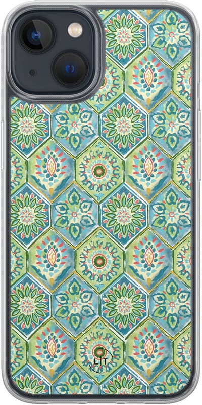 Hoesje geschikt voor iPhone 13 - Bohemian vibes - 2in1 backcover - Print / Illustratie - Groen, Blauw - Leuke Telefoonhoesjes