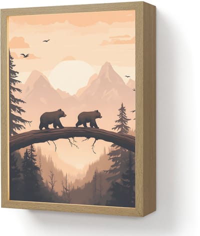 Wandlamp 30x40 cm - Oplaadbaar - Beren - Bomen - Landschap - Zonsondergang - Wandlampen binnen woonkamer - Slaapkamer lamp - Decoratieve nachtlamp - Vloerlamp draadloos