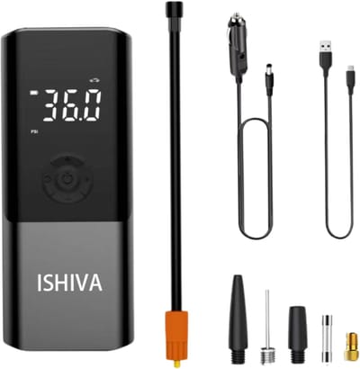 ISHIVA Elektrische Fietspomp - Bandenpomp Auto - Draagbare Luchtcompressor - voor Fiets, Scooter, Motor, Auto - 4500 mah - Tot wel 10.3 bar - USB oplaadbaar - 2 jaar Garantie