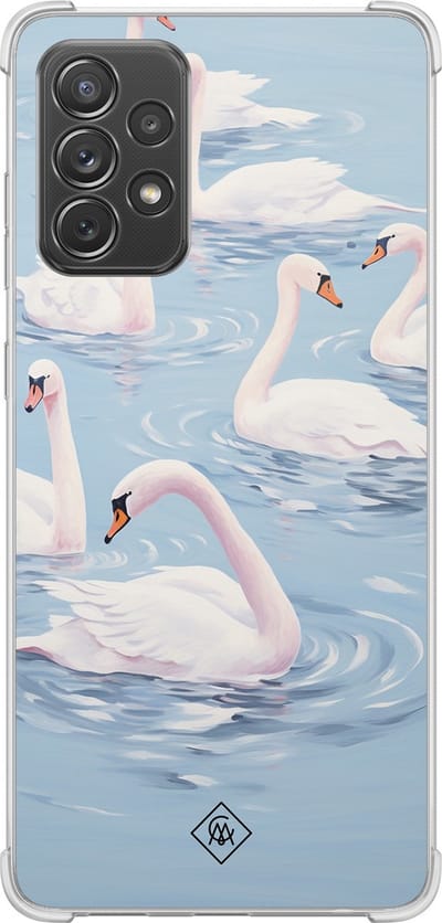 Casimoda® hoesje - Geschikt voor Samsung Galaxy A52 5G - Zwanen - Shockproof case - Extra sterk - TPU/polycarbonaat - Blauw, Transparant