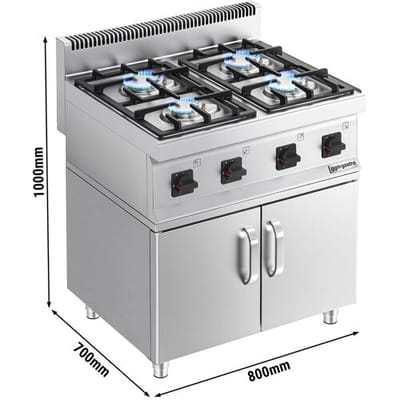 GGM Gastro Gasherd - 23 kW - 4 Brenner - inkl. Unterbau mit 2 Türen Zilver