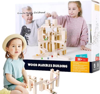 Houten Knikkerbaan - Balbaan Educatief - STEM Leren - Creatieve Montage - 25.6 x 24.4 x 10.4 cm - Houtkleur