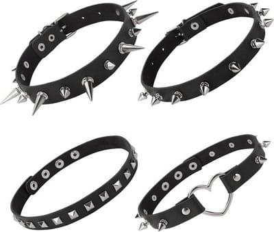 Allecto - Zwarte Pu Lederen Choker - Punk Accessoires - 4 Stuks