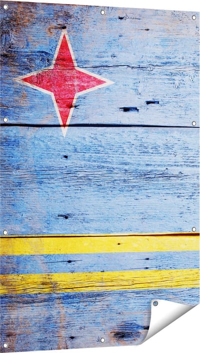 Gards Tuinposter Aruba Vlag op Hout - 80x120 cm - Tuindoek - Tuindecoratie - Wanddecoratie buiten - Tuinschilderij
