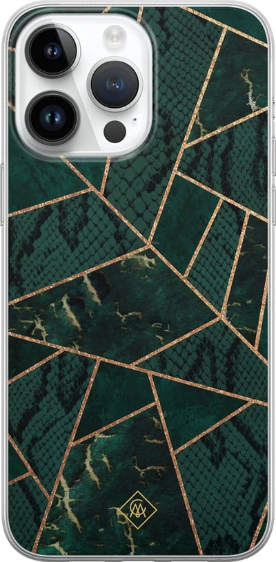 Casimoda® hoesje - Geschikt voor iPhone 14 Pro Max - Abstract Groen - Siliconen/TPU telefoonhoesje - Backcover - Geometrisch patroon - Groen