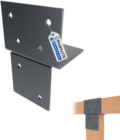 GeZu Impex Houtverbinding T Stuk 91 x 91 mm Antraciet Poedergecoat