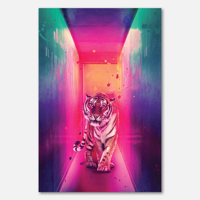 Poster op papier - 40 x 60 cm - Tijger in kleurrijke neon gang - PosterJunkie