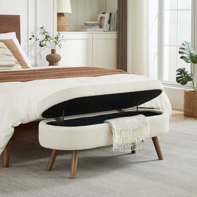 MODFU – Opbergbank – Storage bench – 110x40x42 cm – Met ventilatieopeningen – Multifunctioneel – MDF – Beige – Voor hal, woonkamer of slaapkamer