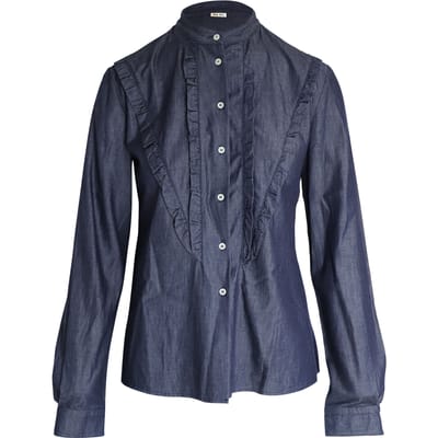 Miu Miu blouse met ruches in blauw katoen