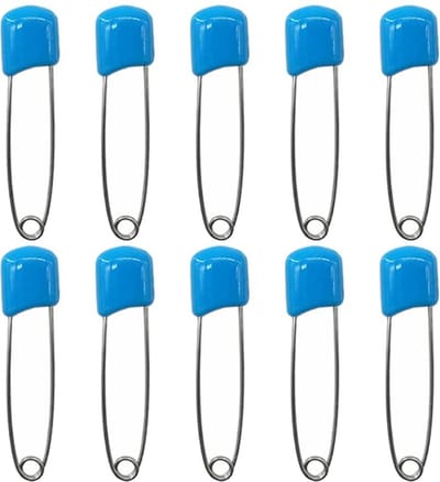 Fako Bijoux - 10 Veiligheidsspelden Met Beschermkap - Katoenen Luier Speld - Baby Veiligheidsspeld - Speld - Baby Safety Pins - 54mm - Blauw - 10 Stuks