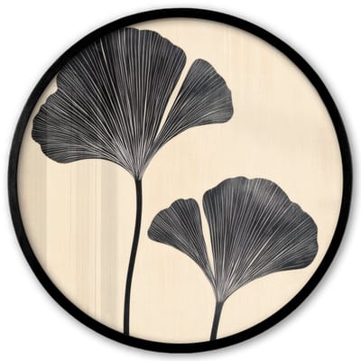 Poster in lijst Rond - Fotolijst 40x40 cm - Posters - Bladeren - Minimalistisch - Zwart - Ronde posterlijst zwart - Decoratie - Wanddecoratie woonkamer - Muurdecoratie slaapkamer
