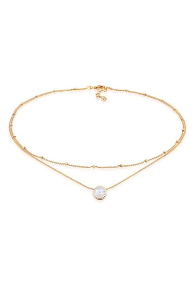 Elli - Halsketting - Dames Choker Basis laag met Maansteen in 925 Sterling Zilver - Dames