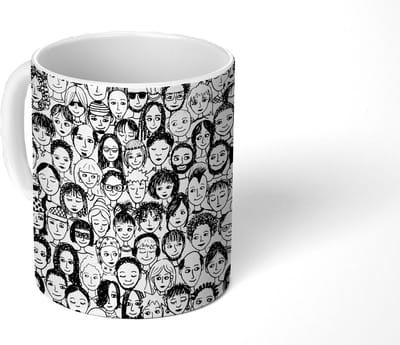 Mok - Koffiemok - Patronen - Gezicht - Zwart Wit - Mokken - 350 ML - Beker - Koffiemokken - Theemok