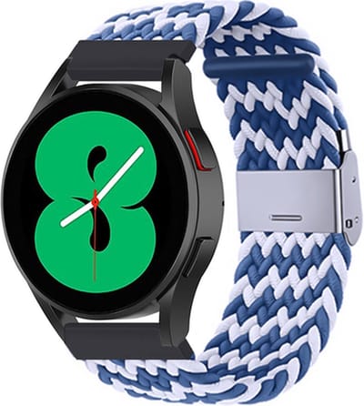 By Qubix - Braided nylon bandje - Blauw / wit - Geschikt voor Xiaomi Mi Watch / Geschikt voor Xiaomi Watch 2 / Geschikt voor Xiaomi Watch S1 / S2 / S3 / S4 (47mm)