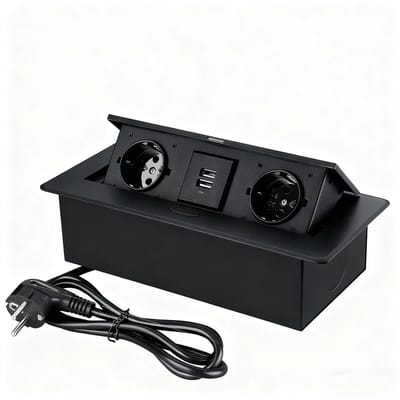Stekkerdoos - stekkerdoos met usb - Inbouwbare USB Stopcontact - Verborgen pop-up stopcontactdoos voor op tafel, bureau-stopcontact met 2 stopcontacten en 2 USB-oplaadpoorten - 1.5 meter kabe - voor aanrecht in vergaderruimte - stekkerdoos zwart