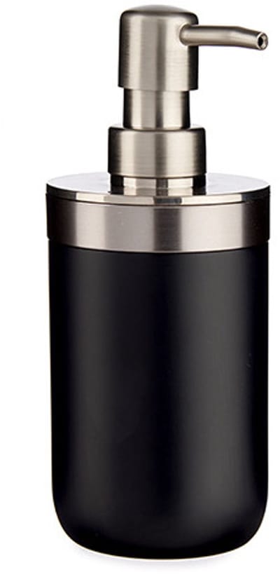 Berilo Zeeppompje/dispenser - 17 cm - RVS/kunststof - zwart/zilver - 350 ml - navulbaar - keuken/toilet/badkamer