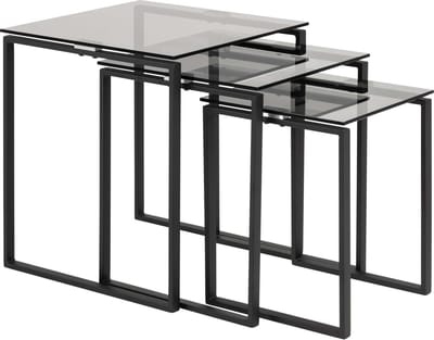 Giga Living Salontafel Jordis - Glas/Zwart Set Van 3 - 50x50x55cm