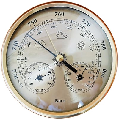 3-in-1 Weermeter - Weerstation Analoog - Buiten Weer - Meet Luchtdruk Vocht Temperatuur - 13cm Diameter - Zilverkleurig