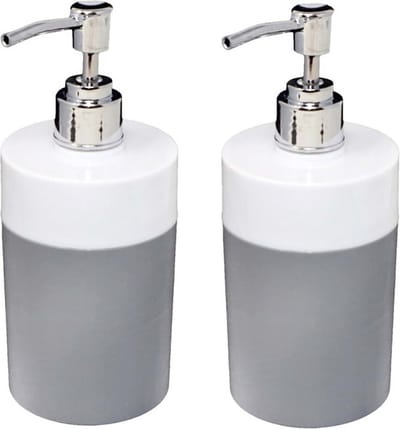 Concorde - Zeeppompje/zeepdispenser - 2x stuks - kunststof - grijs/wit 8 x 17 cm