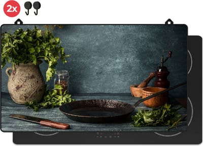 KitchyMist Inductie Beschermer 90x52 cm - Stilleven van Kruiden en Specerijen - Kookplaat Beschermer - Afdekplaat voor Kookplaat - Inductie Mat - Spatscherm Achterwand Keuken