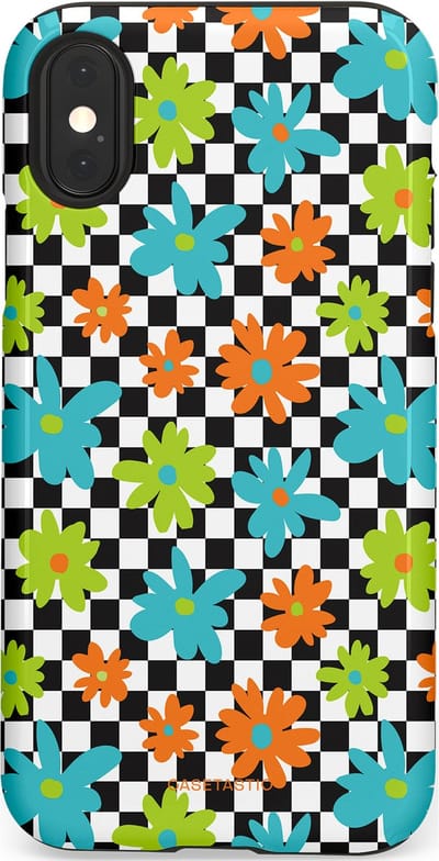 Casetastic Hoesje Geschikt voor Apple iPhone X/Xs - Stijlvolle Beschermende Duo-layer Case - Retro Bloem Power