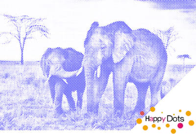 HappyDots DOT Painting Olifant met kleintje 60x80cm - Blauw Stippelschilderij