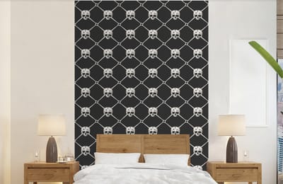 Behang - Fotobehang Patronen - Skull - Botten - Piraten - Jongens - Kinderen - Kids - Jongetje - Breedte 140 cm x hoogte 220 cm