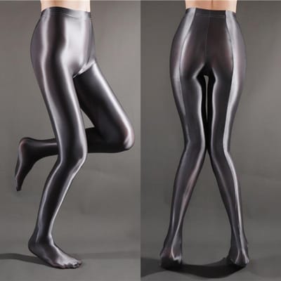 Collants Brillant Taille Haute Avec Ligne Dorsale Leggings Push-up Fessier Entrejambe T/Ouvert Sous-vêtement Amincissant Clubbing Femme Body Shaper M gray