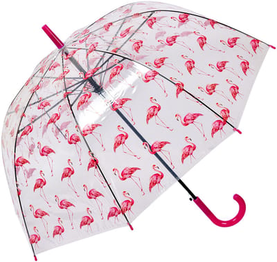 Clayre & Eef Paraplu Volwassenen Ø 90 cm Transparant Kunststof Flamingo