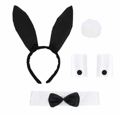 Henbrandt Verkleed set sexy Bunny - wit/zwart - meisjes/dames - vrijgezellenfeest/paashaas - 5-delig