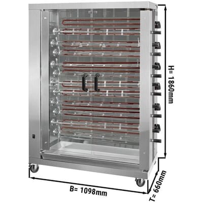 GGM Gastro Elektro Hähnchengrill - 28,8 kW - mit 11 Spießen für bis zu 66 Hähnchen Zilver