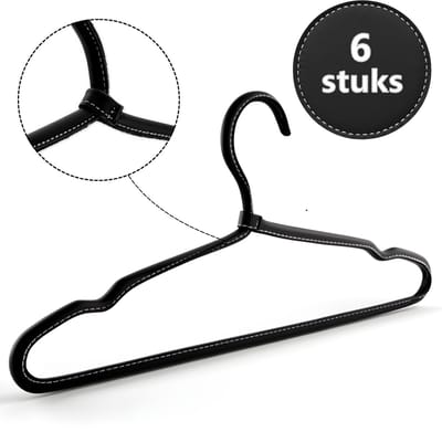 Brute Strength - Luxe leren kleerhanger - 6 stuks - Zwart - Luxe kledinghanger - antislip - broekhanger - Leer - RVS - Volnerfleer