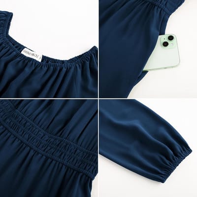 Elegante A-lijn Jurk Dames Lange Mouwen Vierkante Hals Casual en Chique