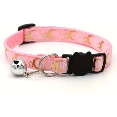 Glow-in-dark Breakaway kattenhalsband met maansterpatroon, verstelbare kattenketting met veiligheidsgesp One Size Fits All roze