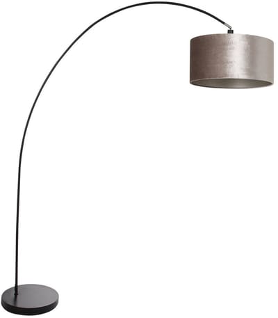 Vloerlamp Solva 3895ZW Zwart met taupe fluwelen lampenkap van Mexlite, kantelbaar design van metaal en textiel, hoogte 185 cm, trendy uitstraling voor binnen gebruik
