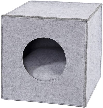 lionto vilt kattenhuisje met kussen, warm & ideaal voor rekken, 33x37x33 cm lichtgrijs