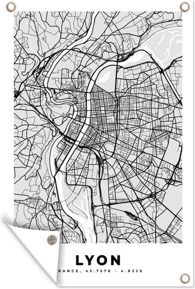 Muurdecoratie Plattegrond - Lyon - Stadskaart - Kaart - Frankrijk - 120x180 cm - Tuinposter - Tuindoek