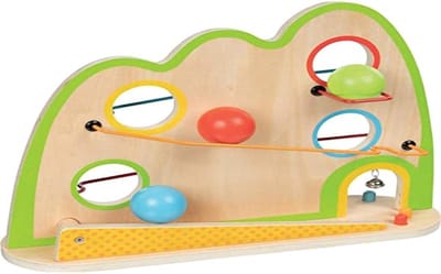 Houten Kogelbaan - Ballenbaan Educatief - Handoogcoördinatie Trainen - Wisselend Balverloop - 30x40x13 cm - Houtkleur