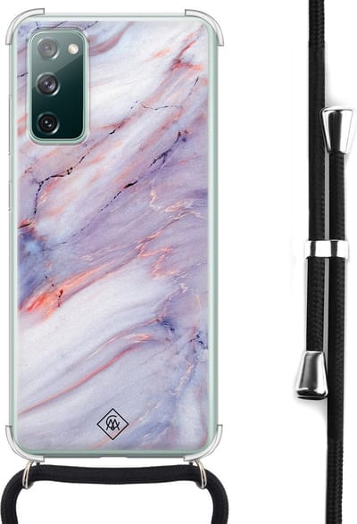 Casimoda® hoesje met koord - Geschikt voor Samsung S20 FE - Marmer Paars - Afneembaar koord - Siliconen/TPU - Paars