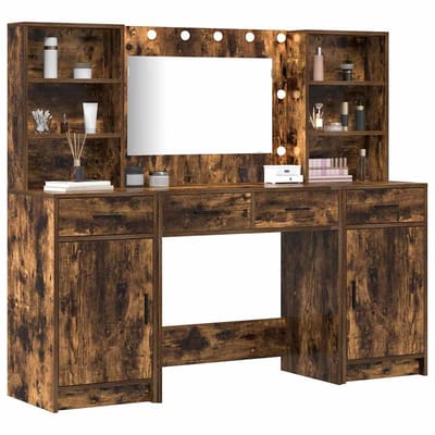 vidaXL - Dressing - tafel - set - met - LED - 3 - st - Rook - Eiken - Bewerkt - hout