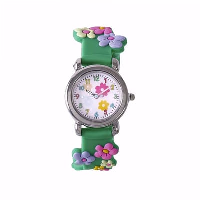 Kinderhorloge 3D Bloem - Groen | Kunststof/Plastic | Ø 28 mm | Fashion Favorite